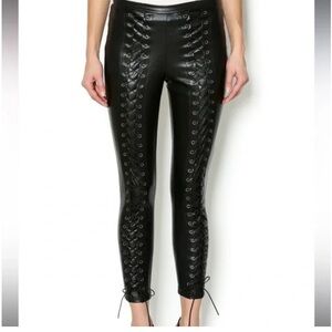 Line & Dot Revolve Black Lace-Up Faux Leather Goth/Biker/Edgy Leggings Women’s L